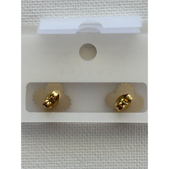 Gold-Tone Blue  Stud Earrings With Beaded Edges - Picture 7 of 8